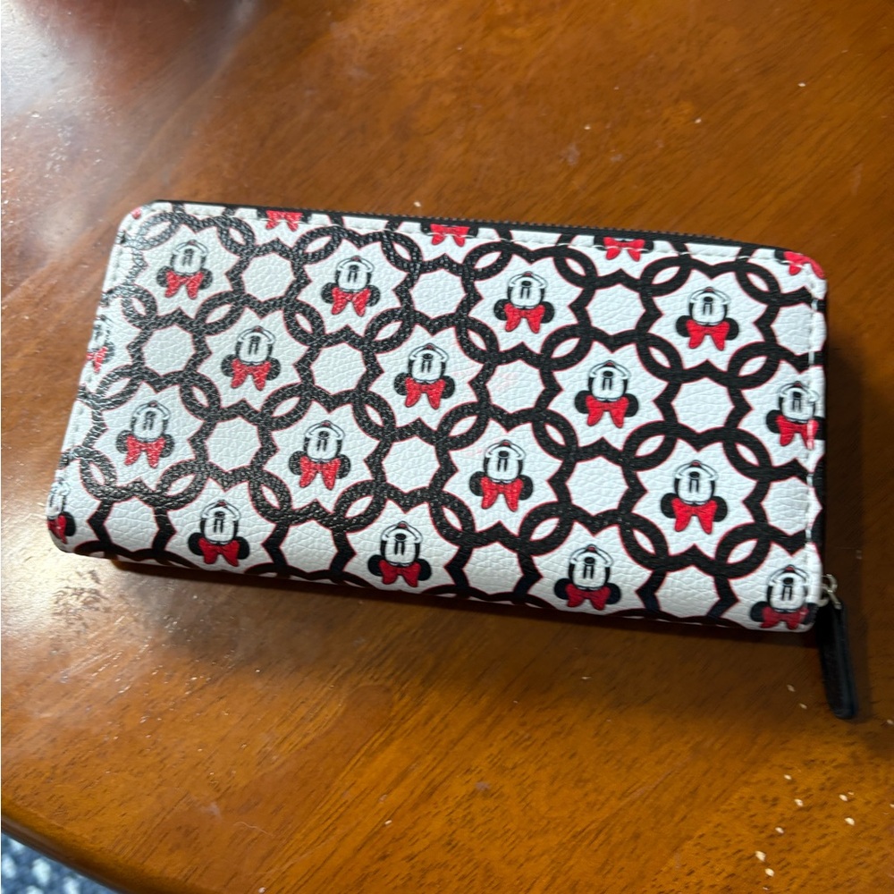 Patterned Wallet with Red Accents